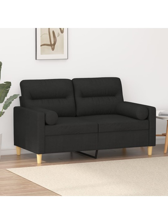 Divvietīgs dīvāns ar spilveniem, melns, 120 cm, audums