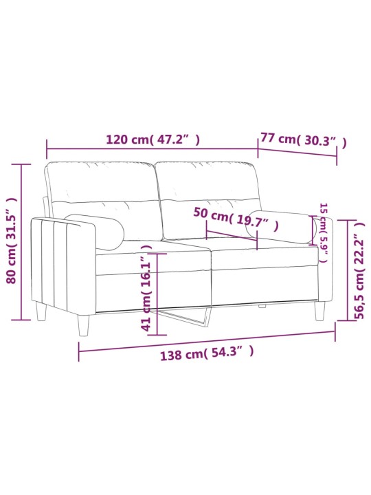Divvietīgs dīvāns ar spilveniem, gaiši dzeltens, 120 cm, audums
