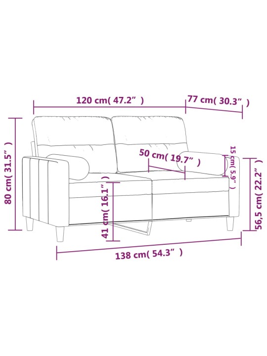 Divvietīgs dīvāns ar spilveniem, vīnsarkans, 120 cm, audums