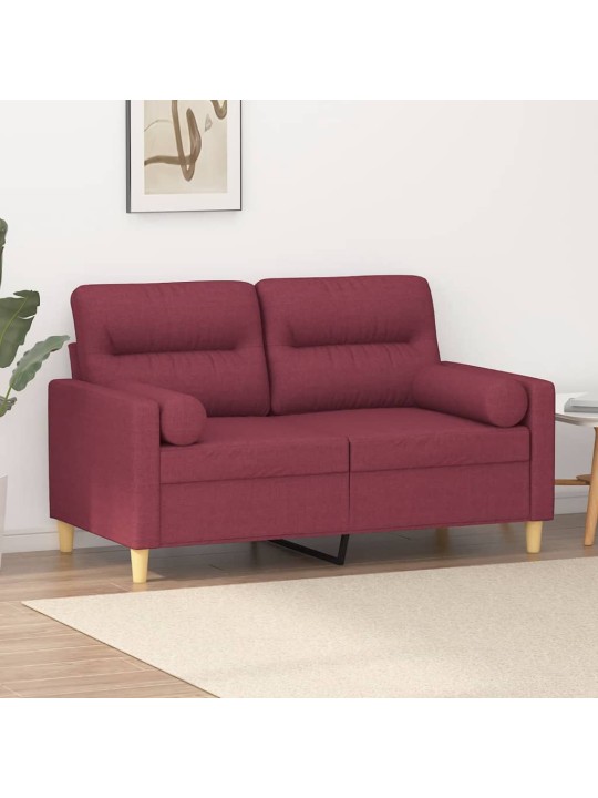 Divvietīgs dīvāns ar spilveniem, vīnsarkans, 120 cm, audums