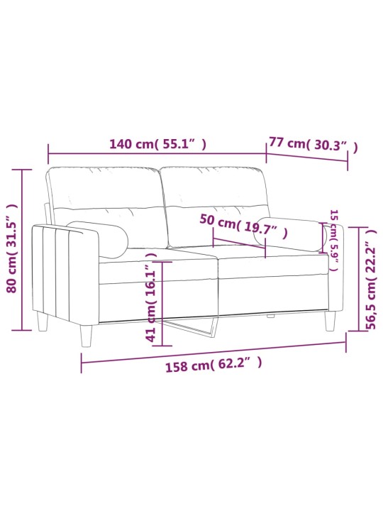 Divvietīgs dīvāns ar spilveniem, gaiši pelēks, 140 cm, audums