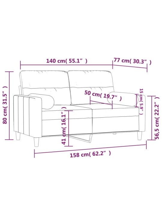Divvietīgs dīvāns ar spilveniem, tumši pelēks, 140 cm, audums