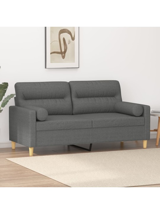 Divvietīgs dīvāns ar spilveniem, tumši pelēks, 140 cm, audums