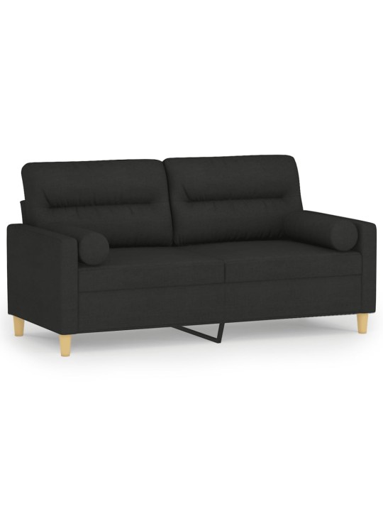Divvietīgs dīvāns ar spilveniem, melns, 140 cm, audums