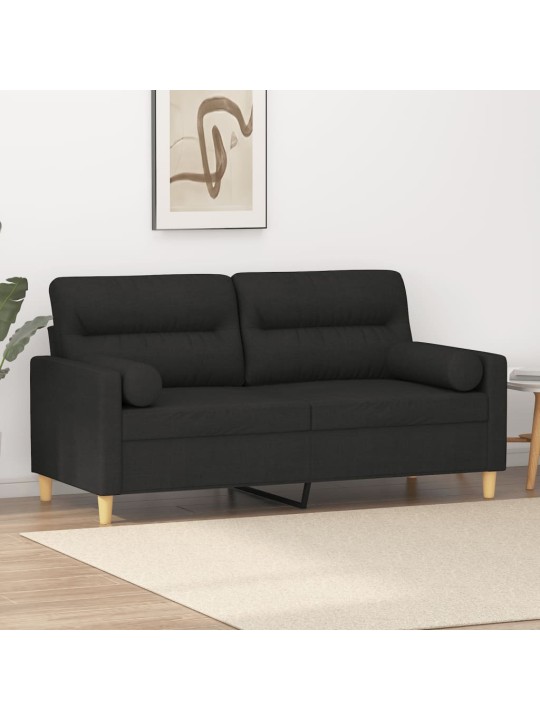 Divvietīgs dīvāns ar spilveniem, melns, 140 cm, audums