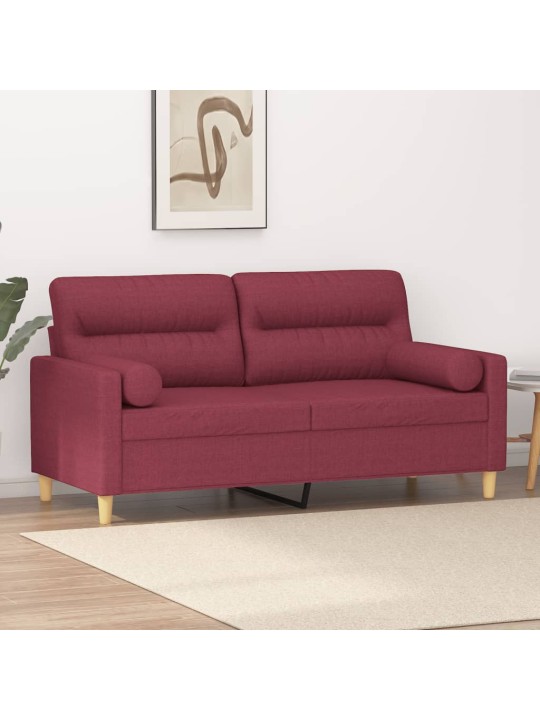 Divvietīgs dīvāns ar spilveniem, vīnsarkans, 140 cm, audums