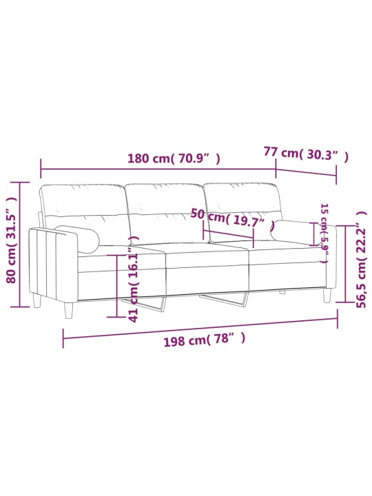 Trīsvietīgs dīvāns ar spilveniem, krēmkrāsas, 180 cm, audums