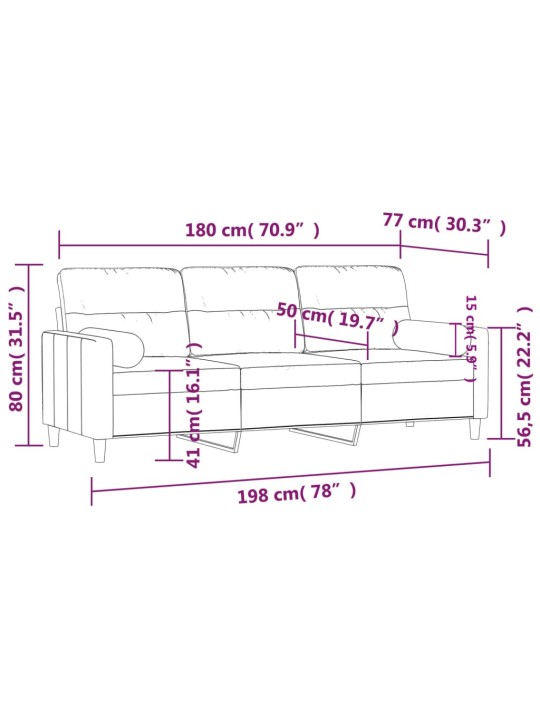 Trīsvietīgs dīvāns ar spilveniem, melns, 180 cm, audums