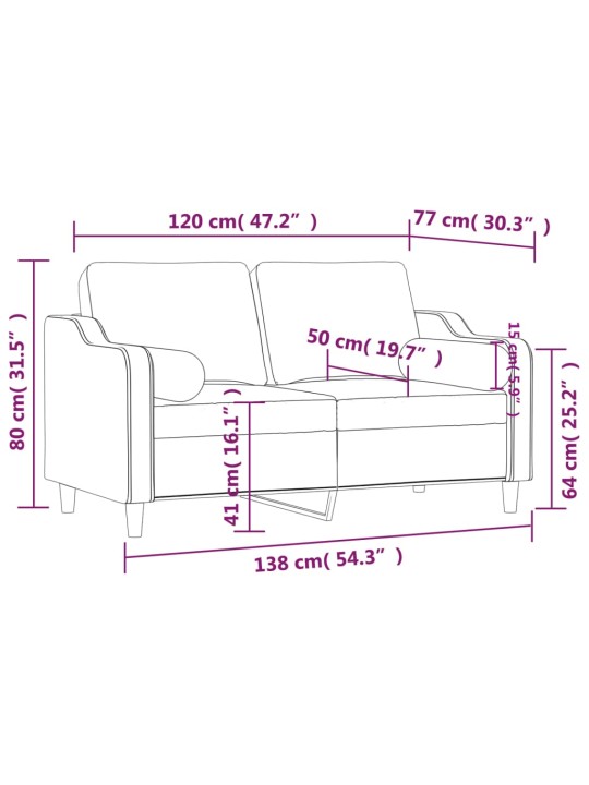 Divvietīgs dīvāns ar spilveniem, krēmkrāsas, 120 cm, audums