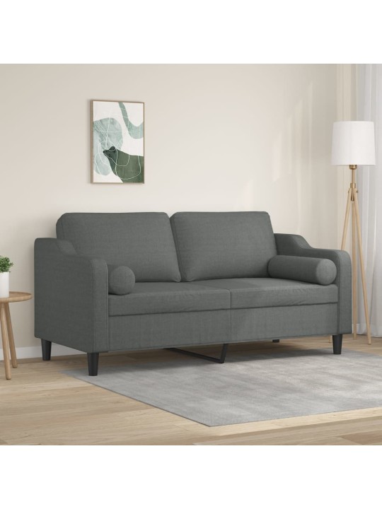 Divvietīgs dīvāns ar spilveniem, tumši pelēks, 140 cm, audums