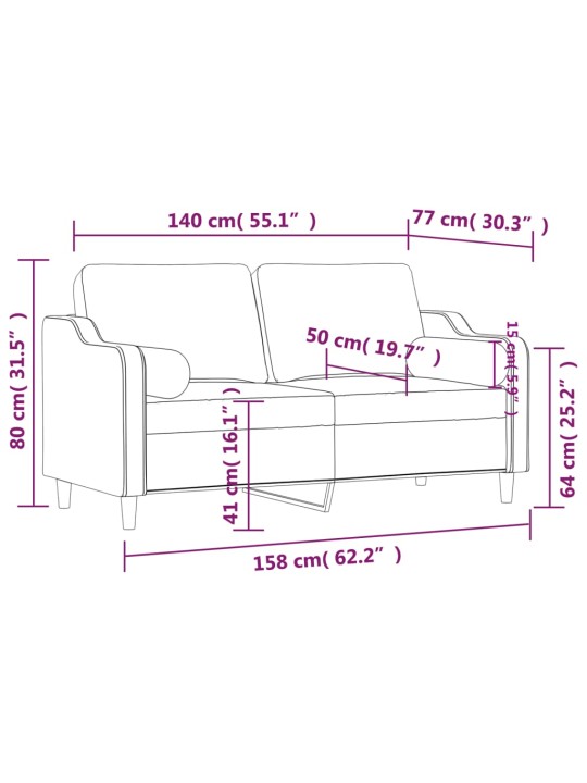 Divvietīgs dīvāns ar spilveniem, krēmkrāsas, 140 cm, audums