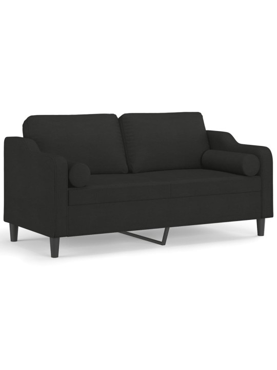 Divvietīgs dīvāns ar spilveniem, melns, 140 cm, audums