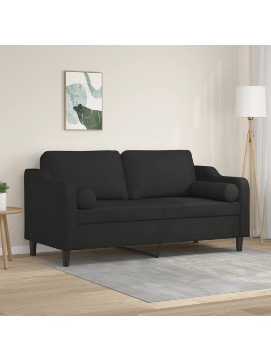 Divvietīgs dīvāns ar spilveniem, melns, 140 cm, audums