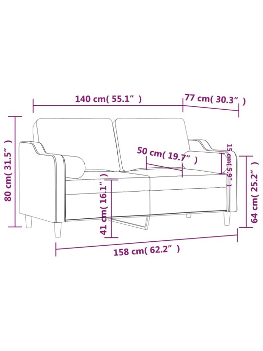 Divvietīgs dīvāns ar spilveniem, vīnsarkans, 140 cm, audums