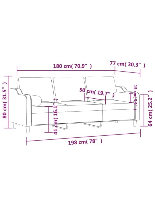 Trīsvietīgs dīvāns ar spilveniem, krēmkrāsas, 180 cm, audums
