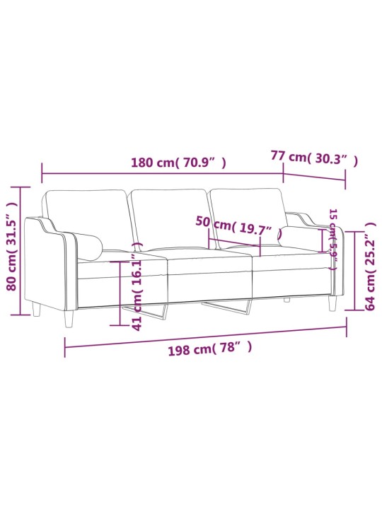 Trīsvietīgs dīvāns ar spilveniem, melns, 180 cm, audums