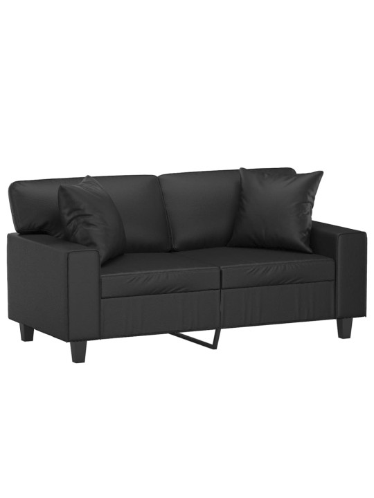 Divvietīgs dīvāns ar spilveniem, melni, 120 cm, mākslīgā āda
