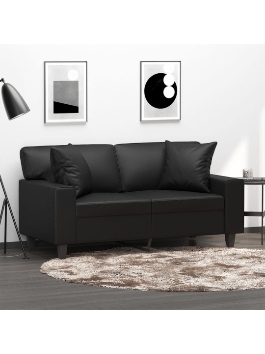 Divvietīgs dīvāns ar spilveniem, melni, 120 cm, mākslīgā āda