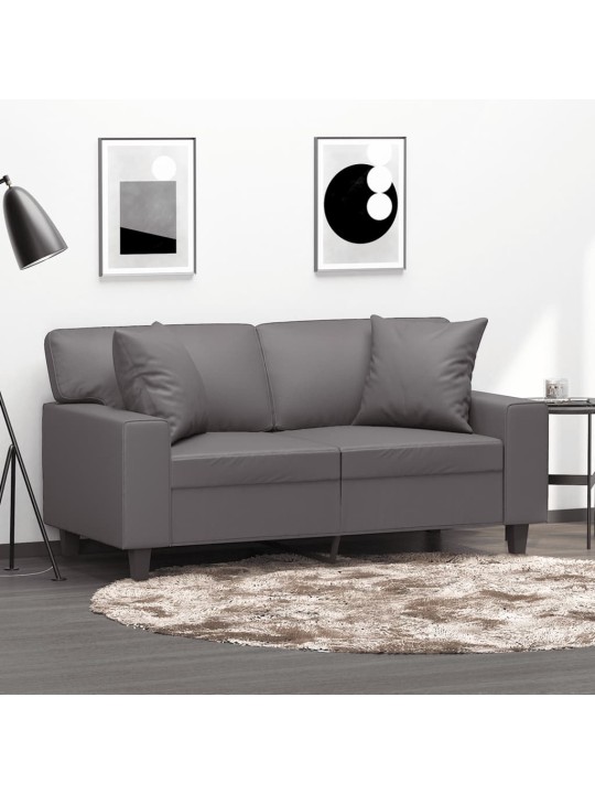 Divvietīgs dīvāns ar spilveniem, pelēks, 120 cm, mākslīgā āda