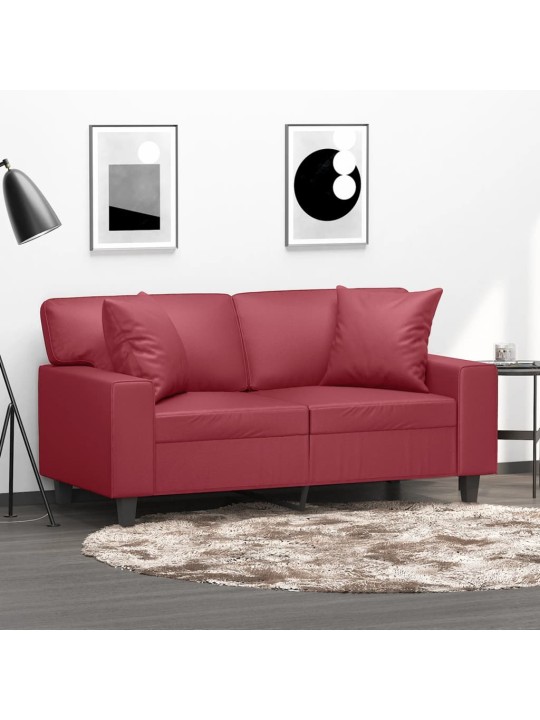 Divvietīgs dīvāns, spilveni, vīnsarkans, 120 cm, mākslīgā āda