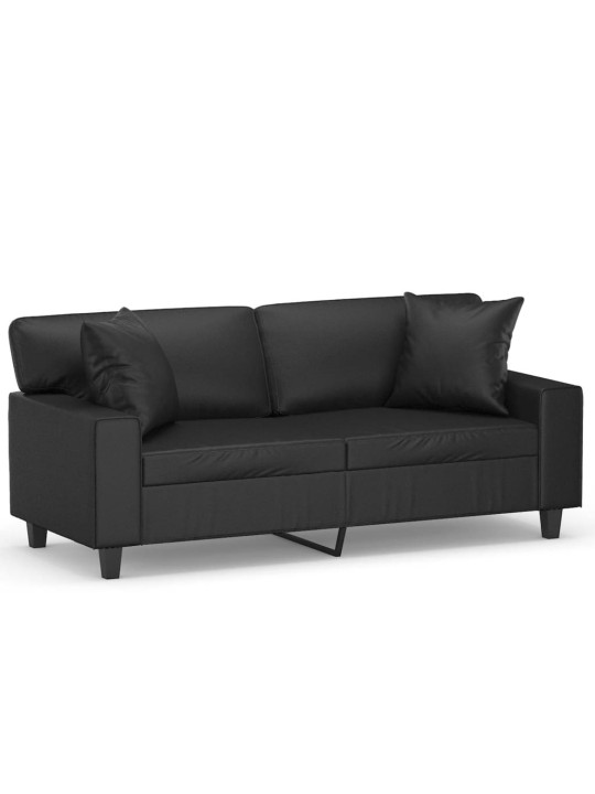 Divvietīgs dīvāns ar spilveniem, melns, 140 cm, mākslīgā āda