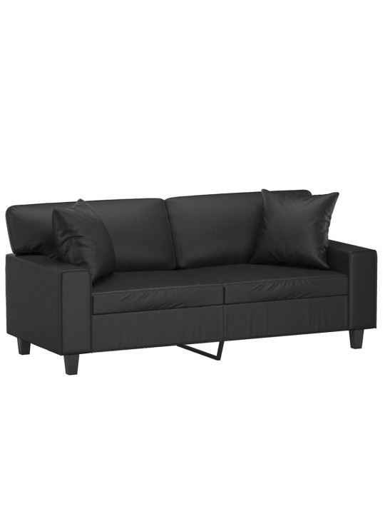 Divvietīgs dīvāns ar spilveniem, melns, 140 cm, mākslīgā āda