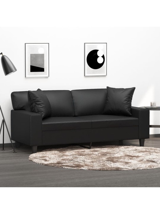 Divvietīgs dīvāns ar spilveniem, melns, 140 cm, mākslīgā āda