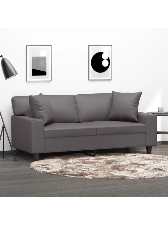 Divvietīgs dīvāns ar spilveniem, pelēks, 140 cm, mākslīgā āda