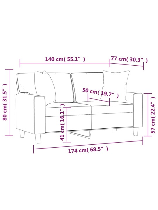 Divvietīgs dīvāns ar spilveniem, kapučīno, 140 cm, mākslīgā āda