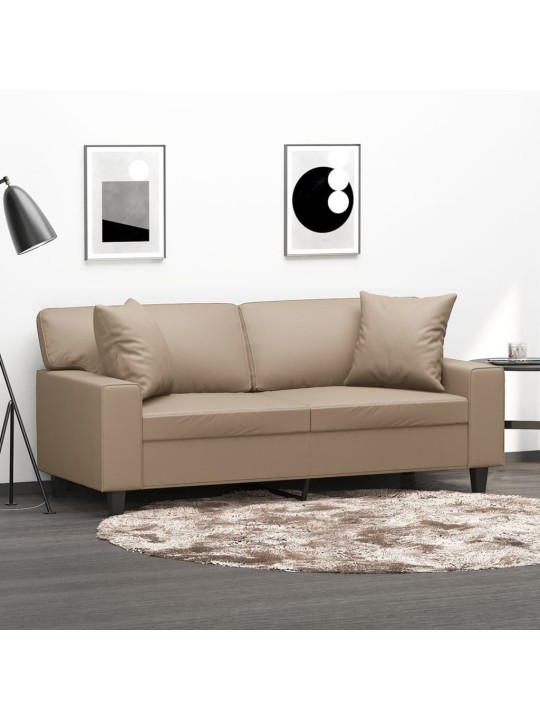Divvietīgs dīvāns ar spilveniem, kapučīno, 140 cm, mākslīgā āda