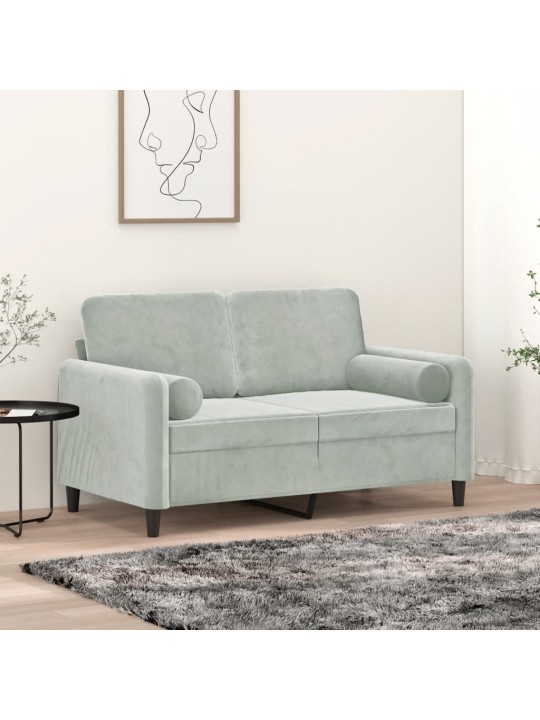 Divvietīgs dīvāns ar spilveniem, gaiši pelēks, 120 cm, samts