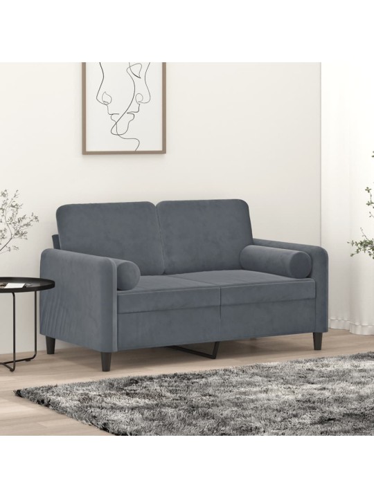 Divvietīgs dīvāns ar spilveniem, tumši pelēks, 120 cm, samts