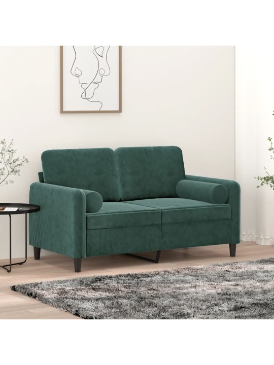 Divvietīgs dīvāns ar spilveniem, tumši zaļš, 120 cm, samts