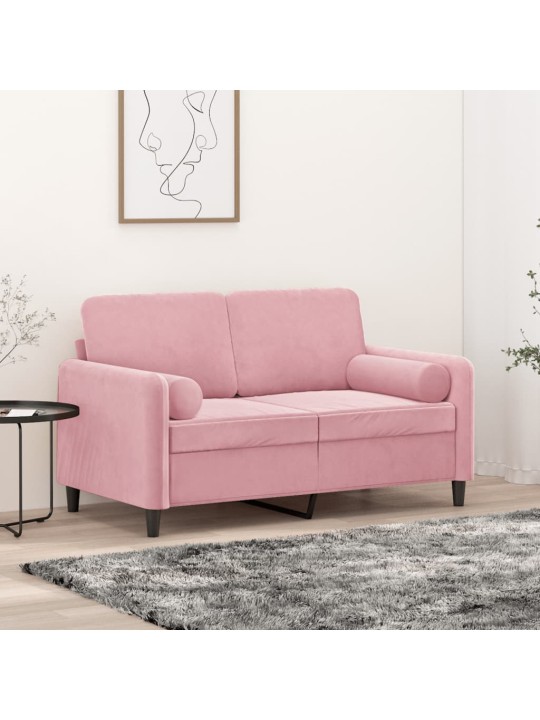 Divvietīgs dīvāns ar spilveniem, rozā, 120 cm, samts
