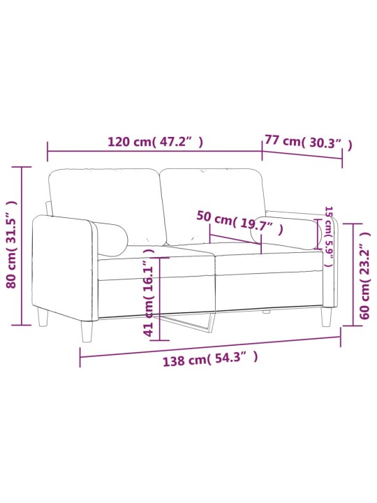 Divvietīgs dīvāns ar spilveniem, vīnsarkans, 120 cm, samts