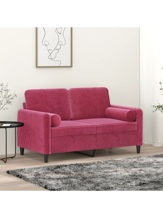 Divvietīgs dīvāns ar spilveniem, vīnsarkans, 120 cm, samts