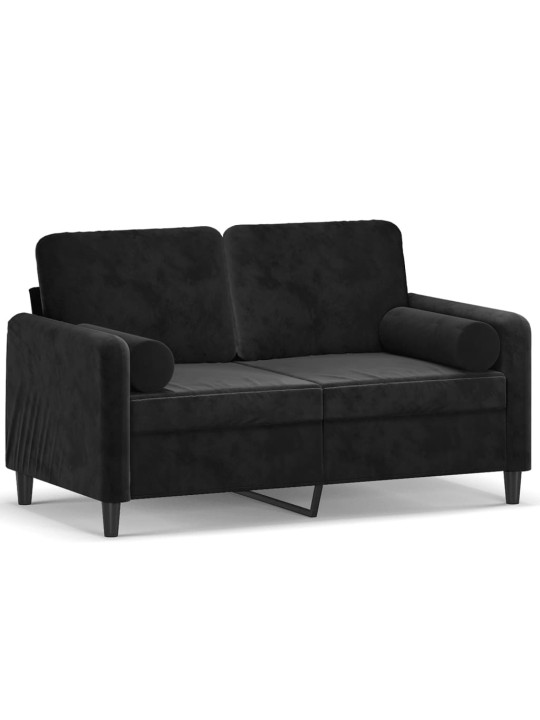 Divvietīgs dīvāns ar spilveniem, melns, 120 cm, samts