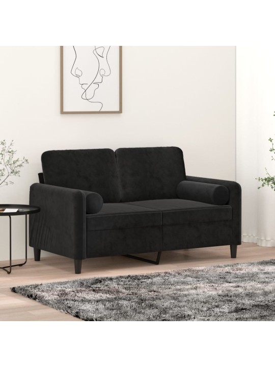 Divvietīgs dīvāns ar spilveniem, melns, 120 cm, samts