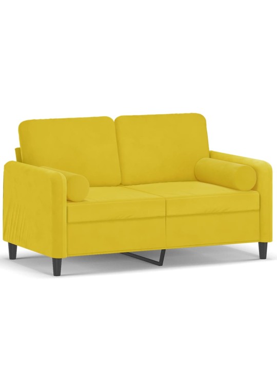 Divvietīgs dīvāns ar spilveniem, dzeltens, 120 cm, samts