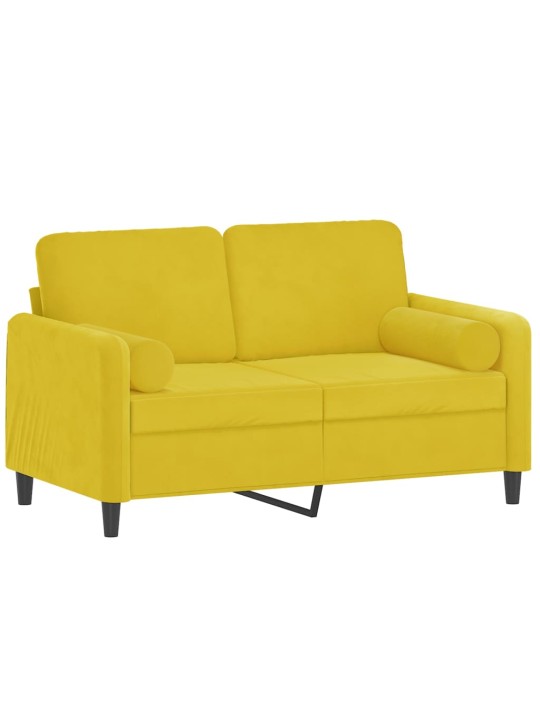 Divvietīgs dīvāns ar spilveniem, dzeltens, 120 cm, samts