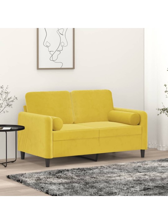 Divvietīgs dīvāns ar spilveniem, dzeltens, 120 cm, samts