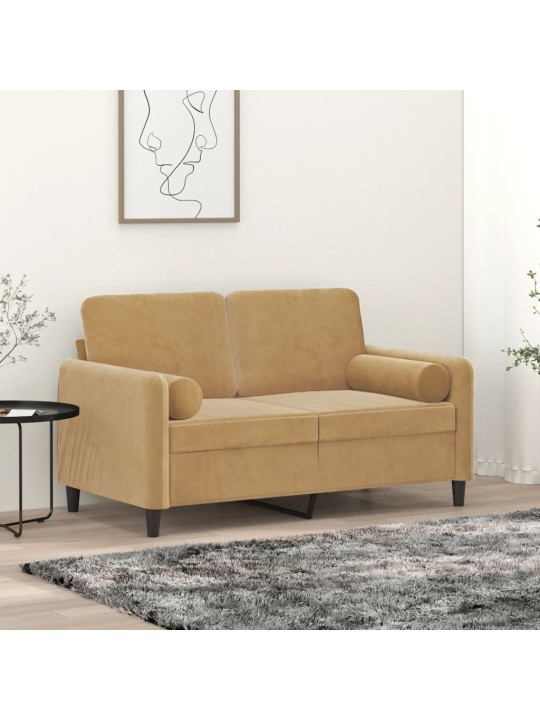 Divvietīgs dīvāns ar spilveniem, brūns, 120 cm, samts
