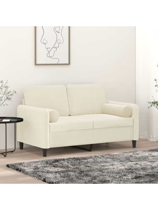 Divvietīgs dīvāns ar spilveniem, krēmkrāsas, 120 cm, samts