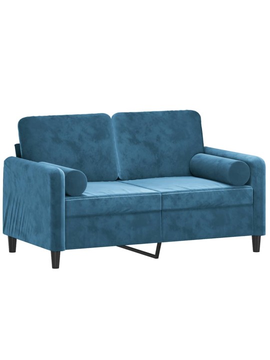 Divvietīgs dīvāns ar spilveniem, zils, 120 cm, samts