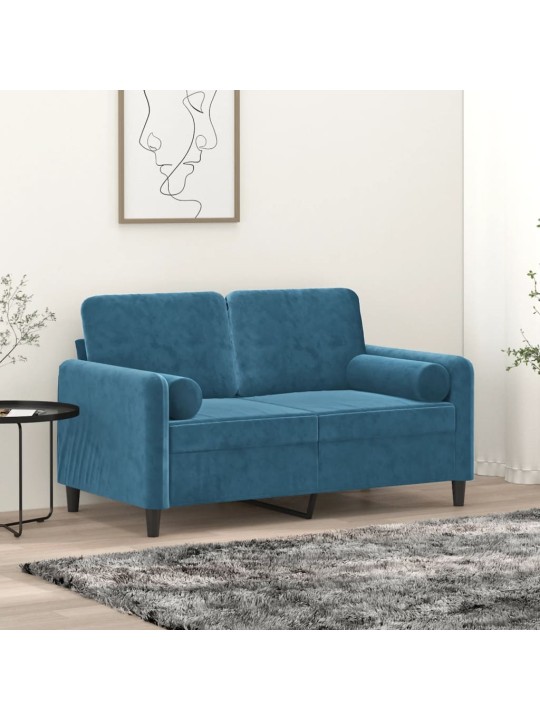 Divvietīgs dīvāns ar spilveniem, zils, 120 cm, samts