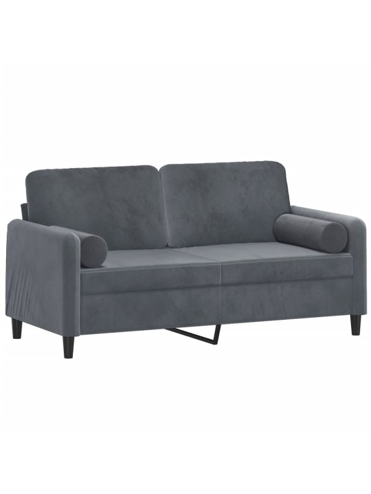 Divvietīgs dīvāns ar spilveniem, tumši pelēks, 140 cm, samts