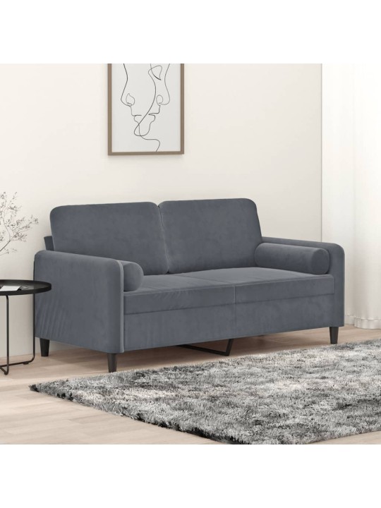 Divvietīgs dīvāns ar spilveniem, tumši pelēks, 140 cm, samts