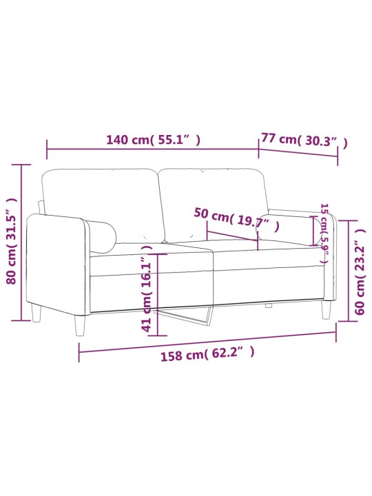 Divvietīgs dīvāns ar spilveniem, tumši zaļš, 140 cm, samts