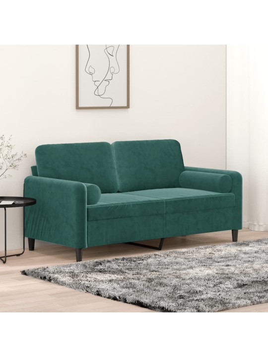 Divvietīgs dīvāns ar spilveniem, tumši zaļš, 140 cm, samts