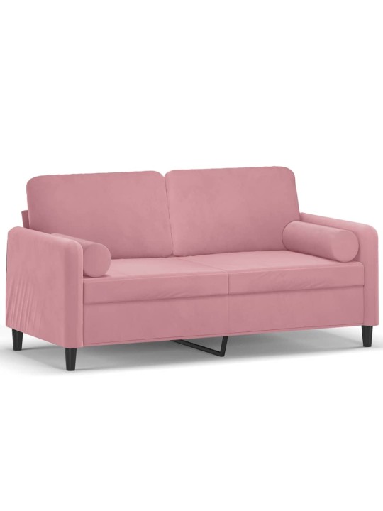 Divvietīgs dīvāns ar spilveniem, rozā, 140 cm, samts
